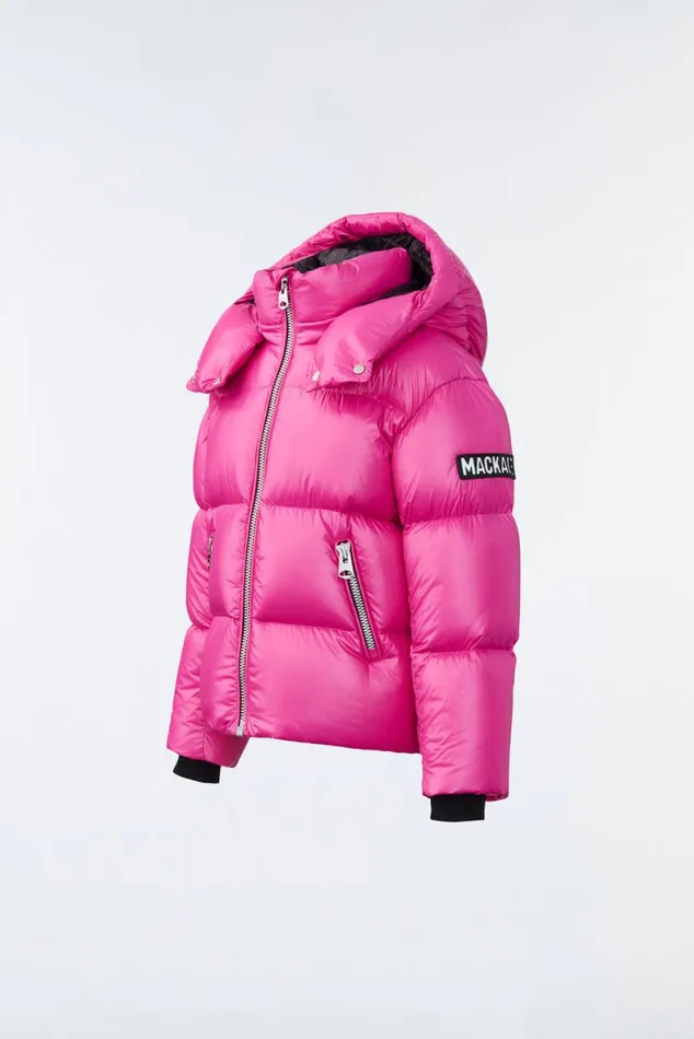 Coats and Jackets Kids Mackage JESSE Lustrous Light Down Jacket For Kids 814 Years Bright Pink