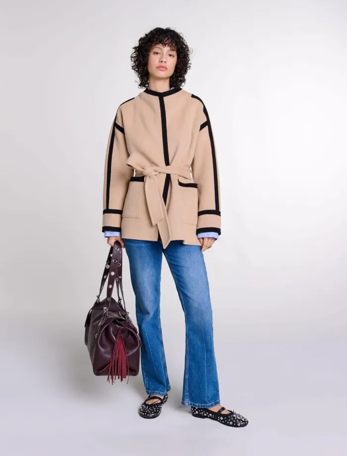 Coats Women Maje Short TwoTone Coat Camel