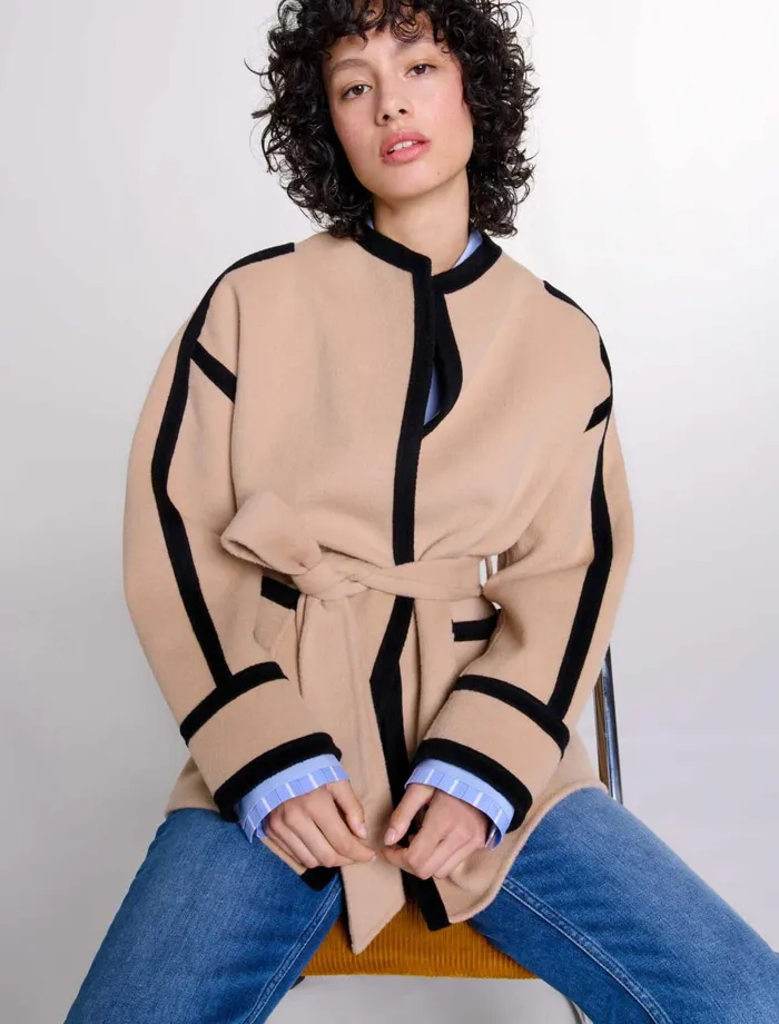 Coats Women Maje Short TwoTone Coat Camel