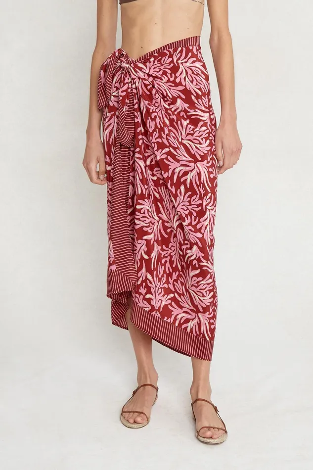 Coral Printed Sarong Red Ochre Women Chan Luu Bottoms