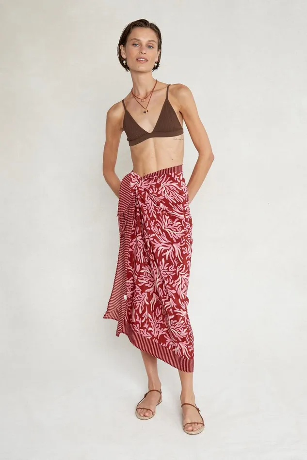 Coral Printed Sarong Red Ochre Women Chan Luu Bottoms