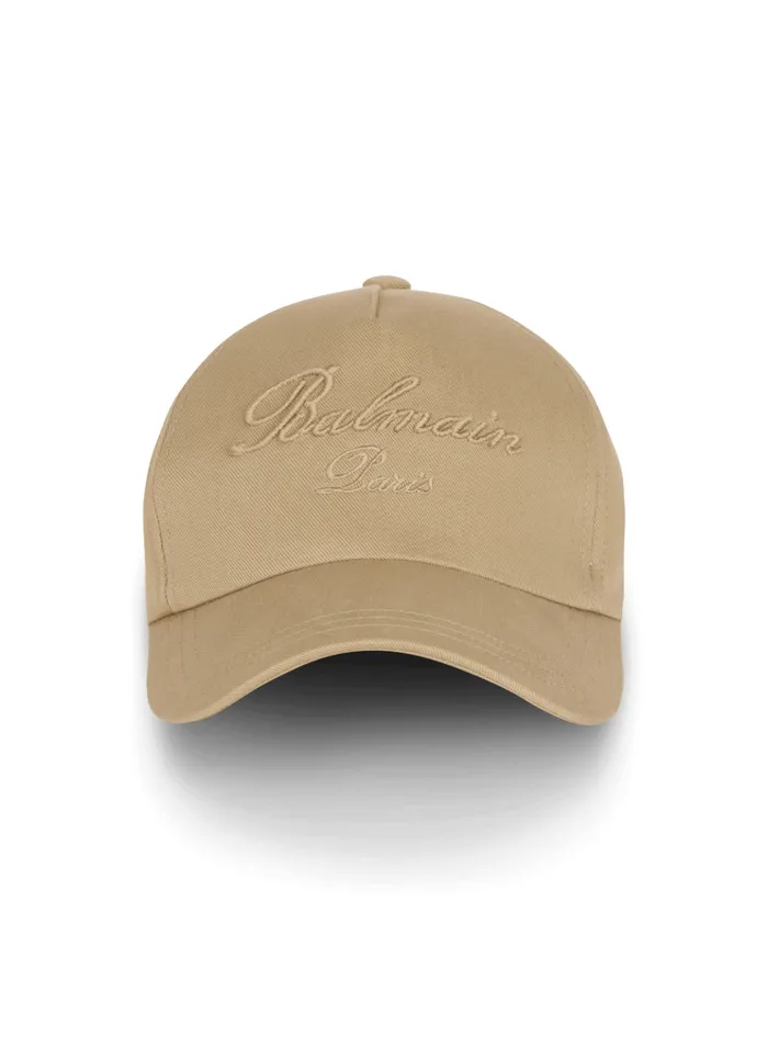 Cotton Cap With Signature Embroidery Beige Men Balmain Hats And Caps