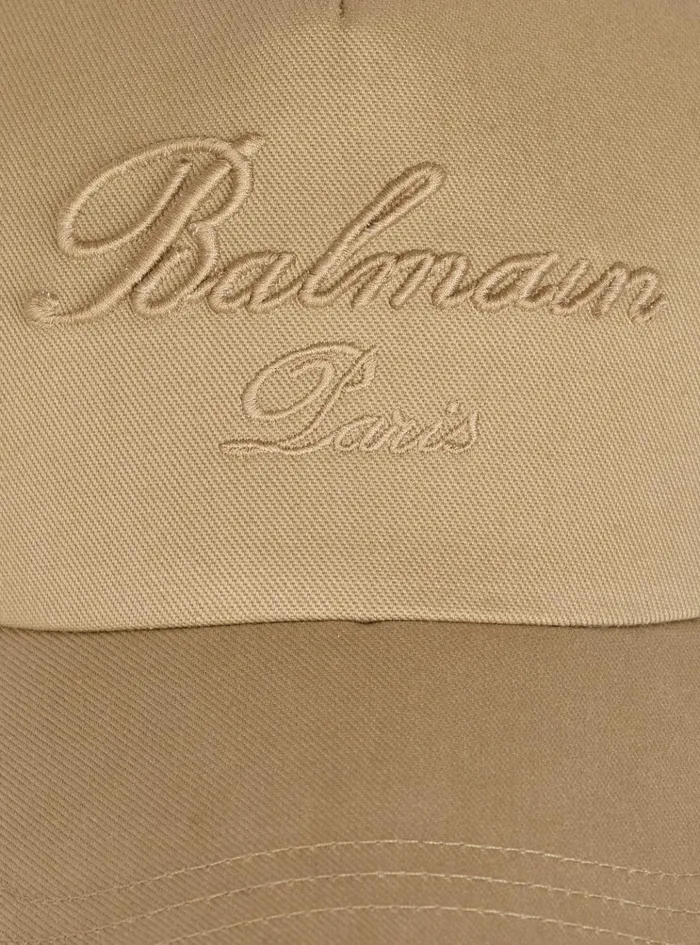 Cotton Cap With Signature Embroidery Beige Men Balmain Hats And Caps