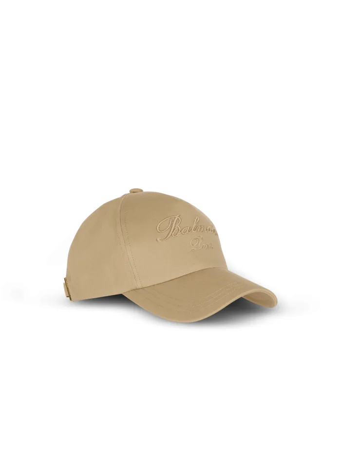 Cotton Cap With Signature Embroidery Beige Men Balmain Hats And Caps