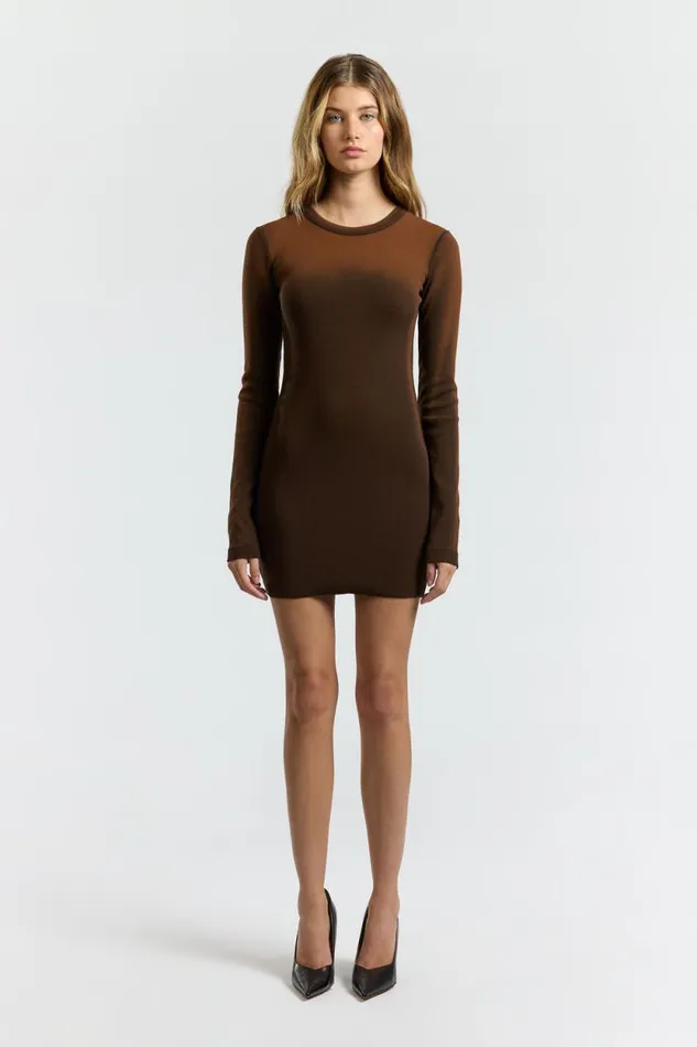 COTTON CITIZEN DRESSES Verona Crew Mini Dress Chestnut Cast 8211 Women