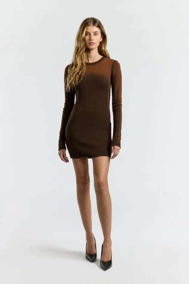 COTTON CITIZEN DRESSES Verona Crew Mini Dress Chestnut Cast 8211 Women