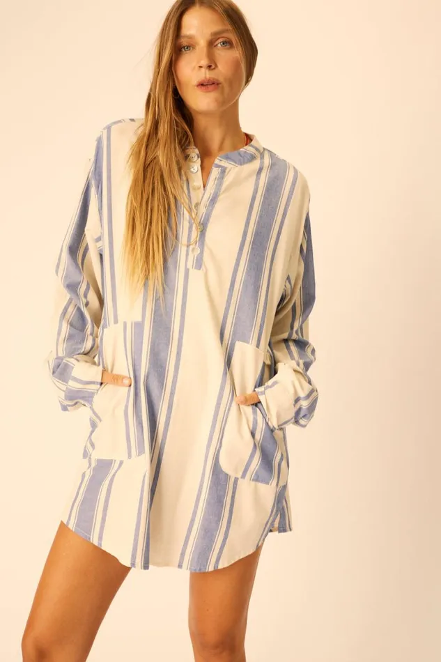 Coverups Shop Natalie Martin APRS SWIM SHIRT French Stripe Blue