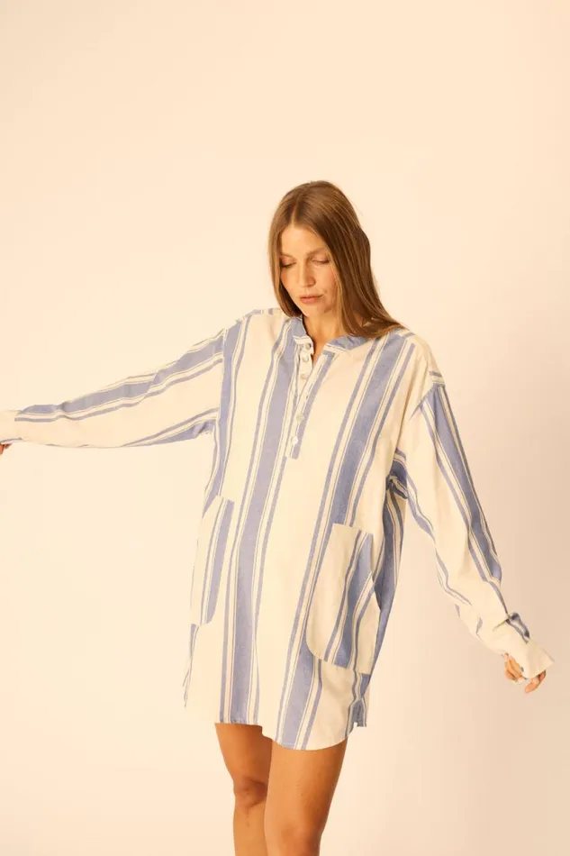 Coverups Shop Natalie Martin APRS SWIM SHIRT French Stripe Blue