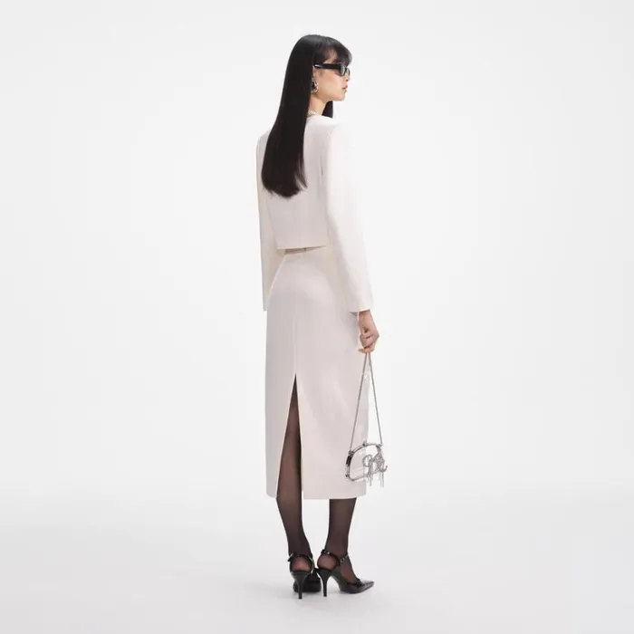 Cream 3D Flower Satin Midi Skirt Women Self Portrait Bottoms Cream 3D Flower Satin Midi Skirt Women Self Portrait Bottoms