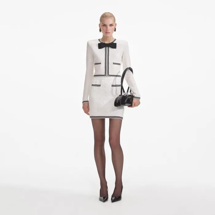 Cream Bow Jacquard Mini Skirt Women Self Portrait Knitwear