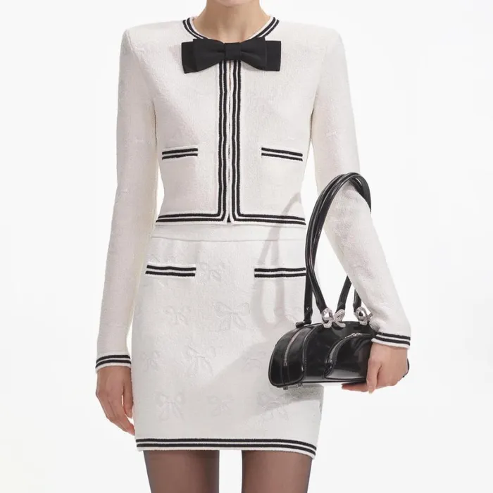 Cream Bow Jacquard Mini Skirt Women Self Portrait Knitwear Cream Bow Jacquard Mini Skirt Women Self Portrait Knitwear