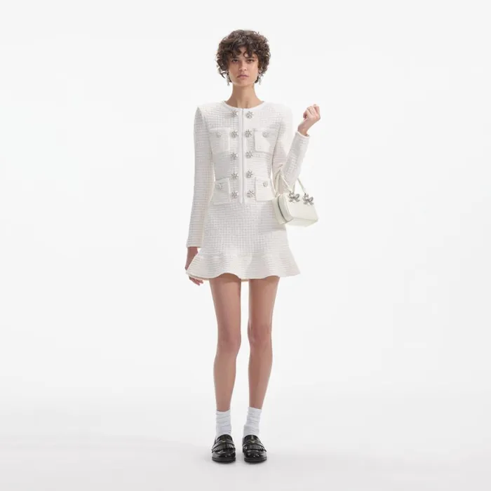 Cream Buttoned Knit Mini Dress Women Self Portrait Dresses