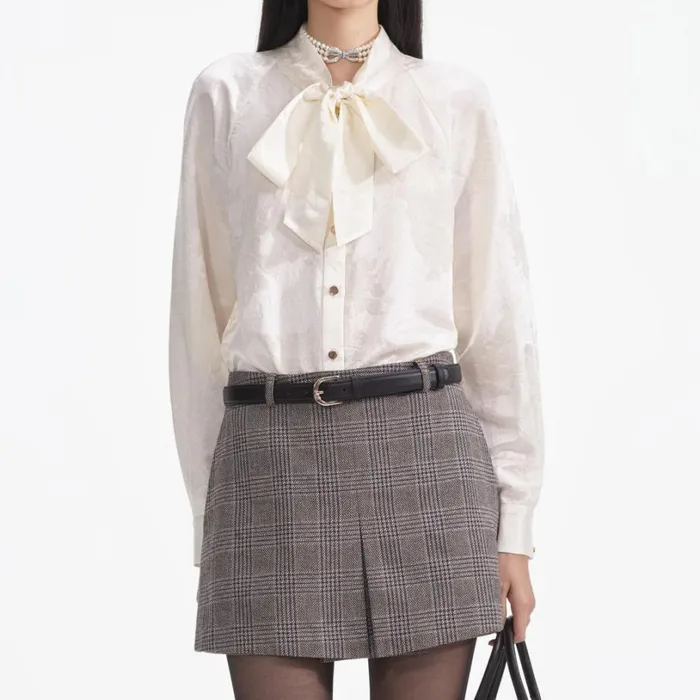 Cream Jacquard Blouse Women Self Portrait Tops Cream Jacquard Blouse Women Self Portrait Tops