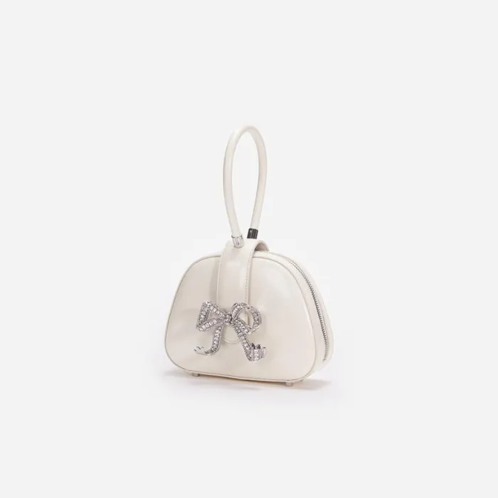 Cream Leather Top Handle Mini Bag Women Self Portrait Mini