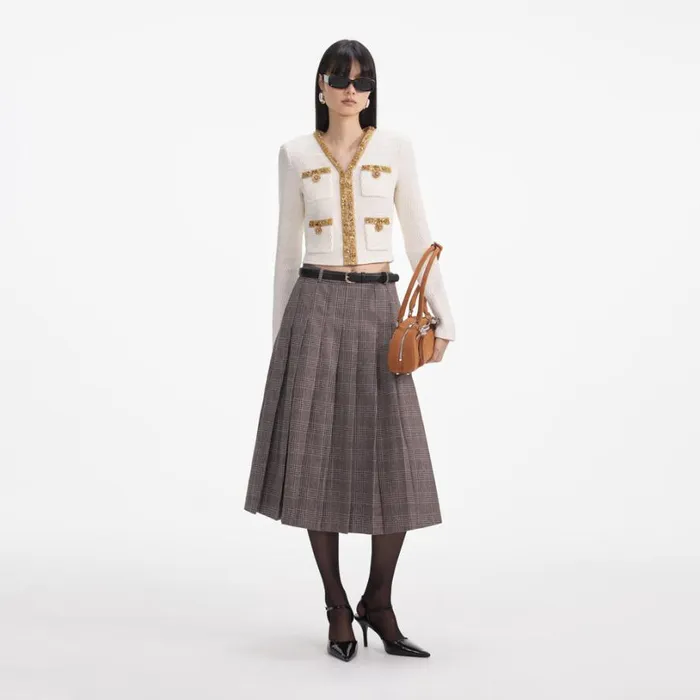 Cream Lurex Knit Cardigan Women Self Portrait Tops