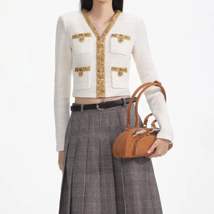 Cream Lurex Knit Cardigan Women Self Portrait Tops