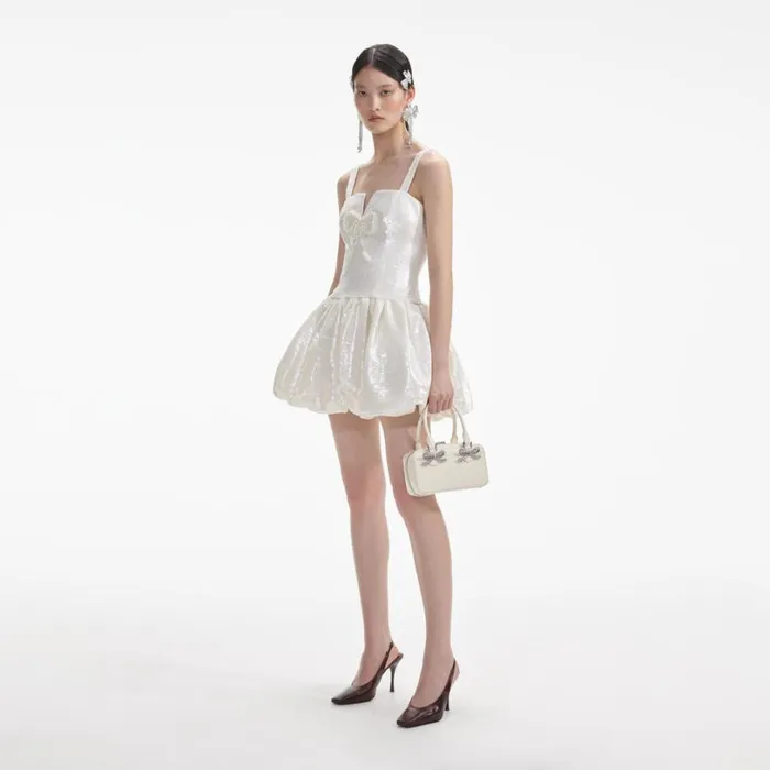 Cream Sequin Bow Mini Dress Women Self Portrait Dresses Cream Sequin Bow Mini Dress Women Self Portrait Dresses
