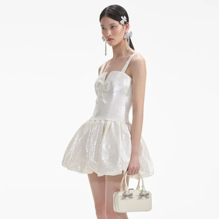 Cream Sequin Bow Mini Dress Women Self Portrait Dresses Cream Sequin Bow Mini Dress Women Self Portrait Dresses