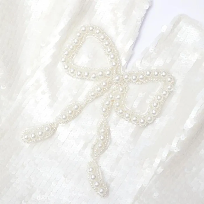 Cream Sequin Bow Mini Dress Women Self Portrait Dresses Cream Sequin Bow Mini Dress Women Self Portrait Dresses