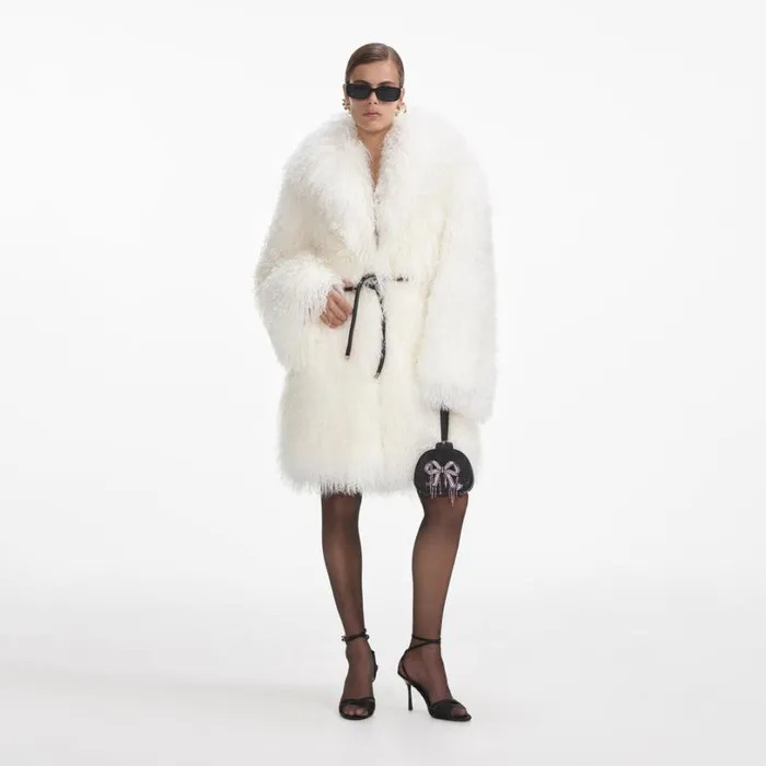 Cream Shearling Coat Women Self Portrait Outerwear