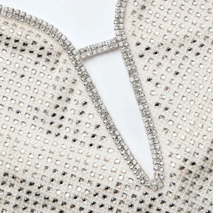 Cream Square Rhinestone Fishnet Maxi Dress Women Self Portrait Dresses