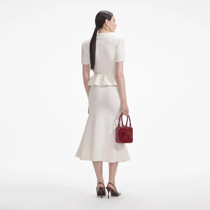 Cream Textured Knit Midi Dress Women Self Portrait Dresses