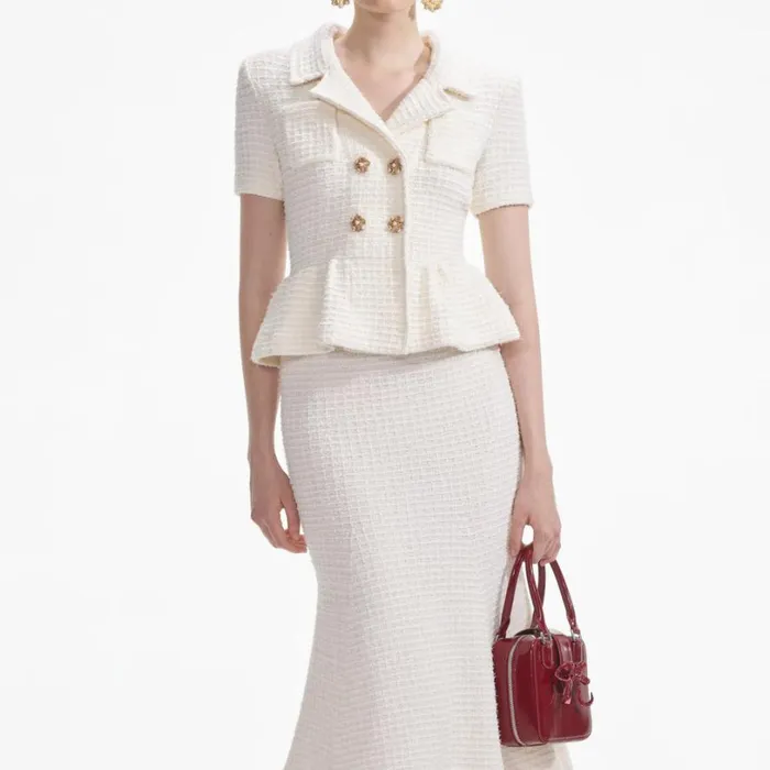 Cream Textured Knit Midi Dress Women Self Portrait Dresses