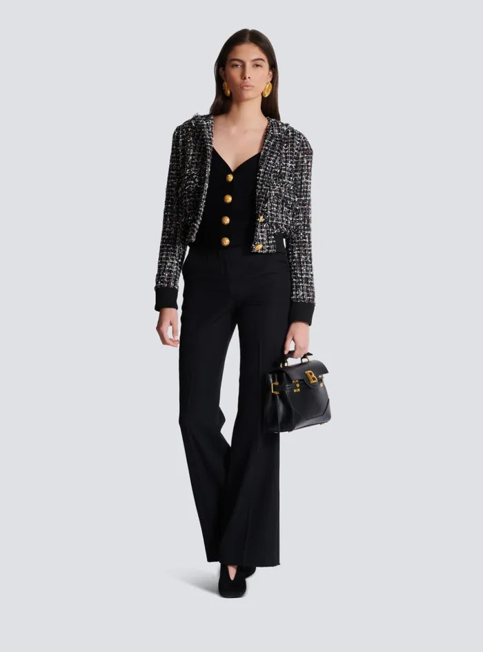 Cropped Knit Cardigan Black Women Balmain Knitwear
