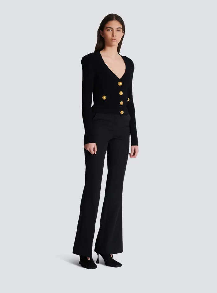 Cropped Knit Cardigan Black Women Balmain Knitwear