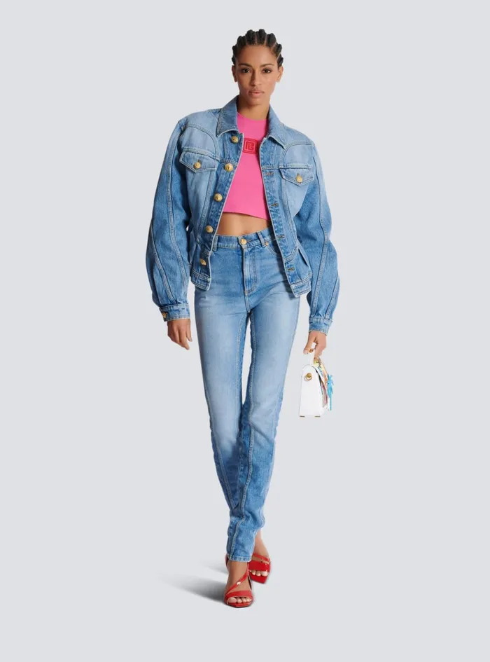 Cropped Tank Top With Retro PB Embroidery Pink Women Balmain TShirts