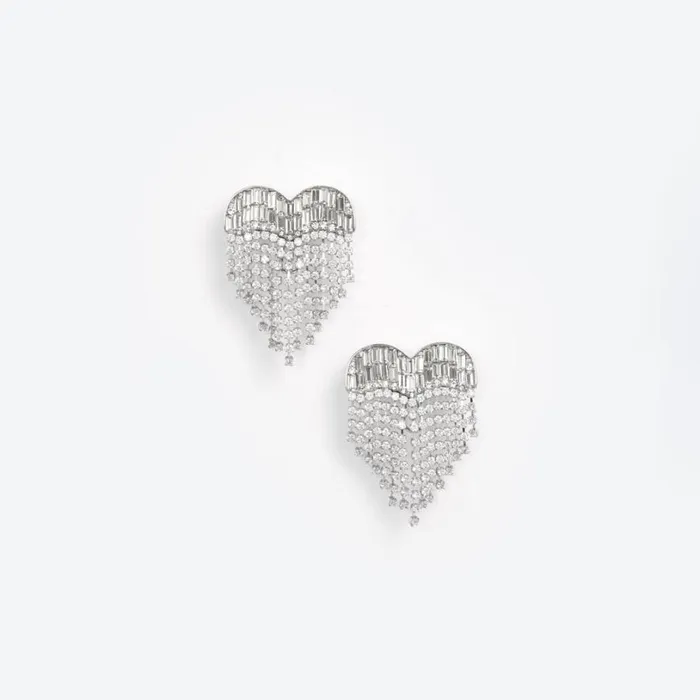 Crystal Heart Earrings Women Self Portrait Bride