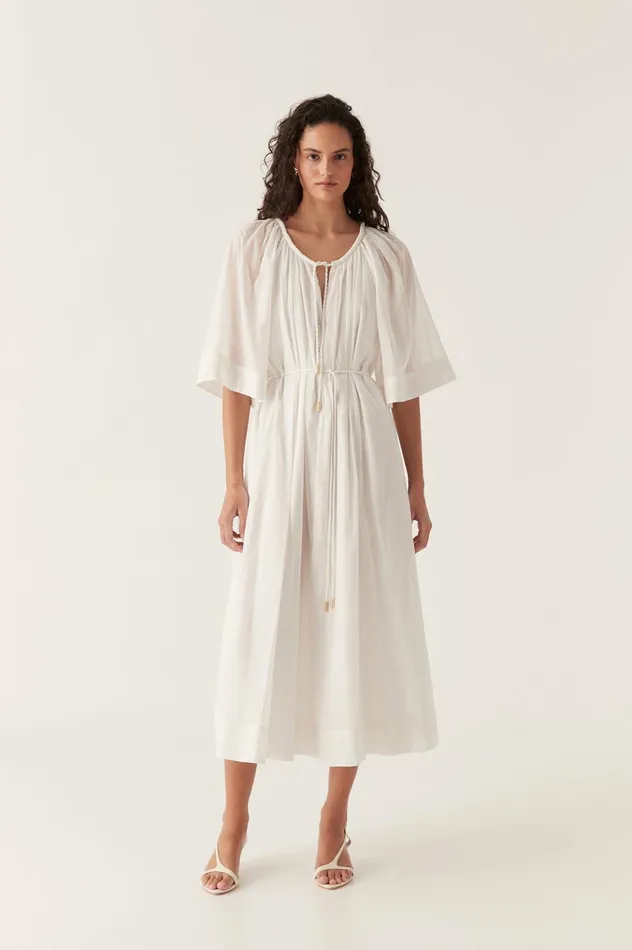 Damia Smock Midi Dress Ivory Women Aje White Dresses