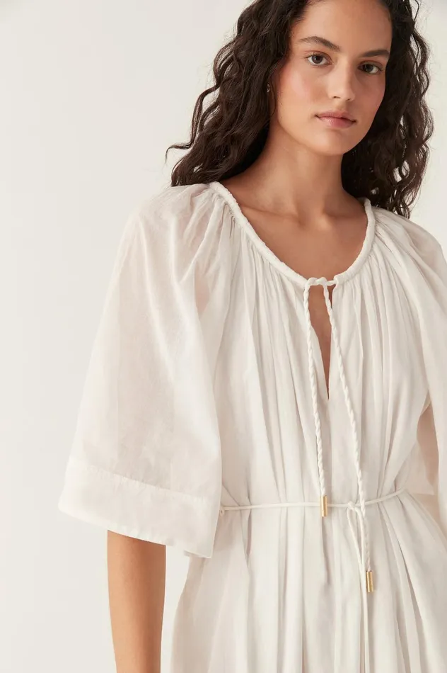 Damia Smock Midi Dress Ivory Women Aje White Dresses