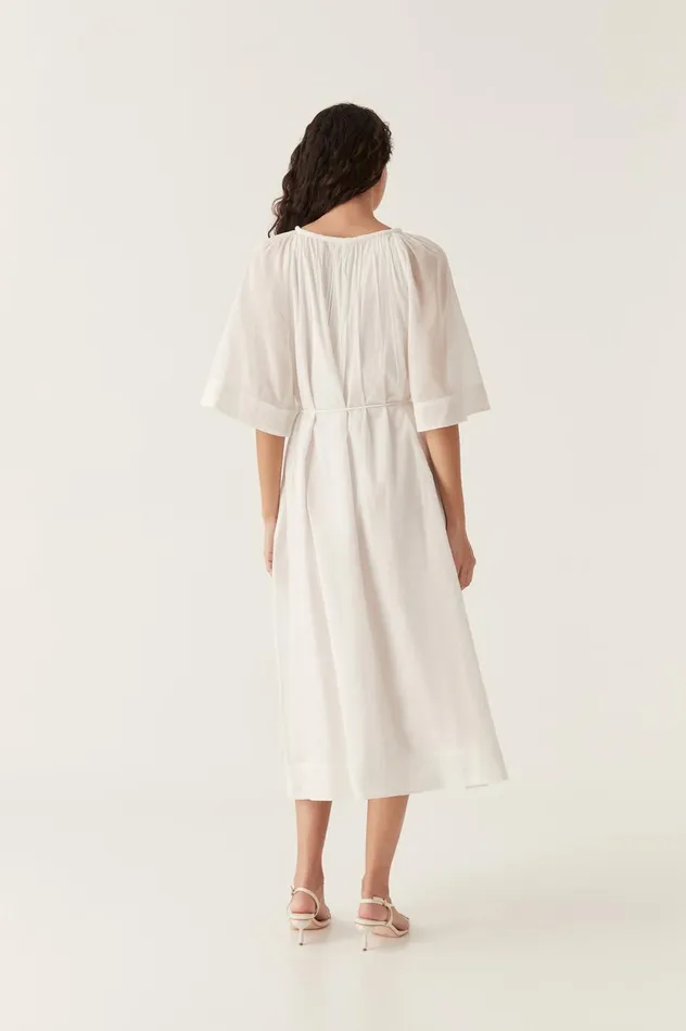Damia Smock Midi Dress Ivory Women Aje White Dresses