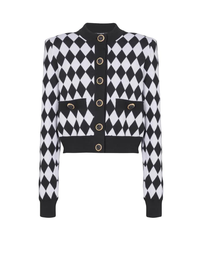 Diamond Knit Cardigan Black Women Balmain Knitwear