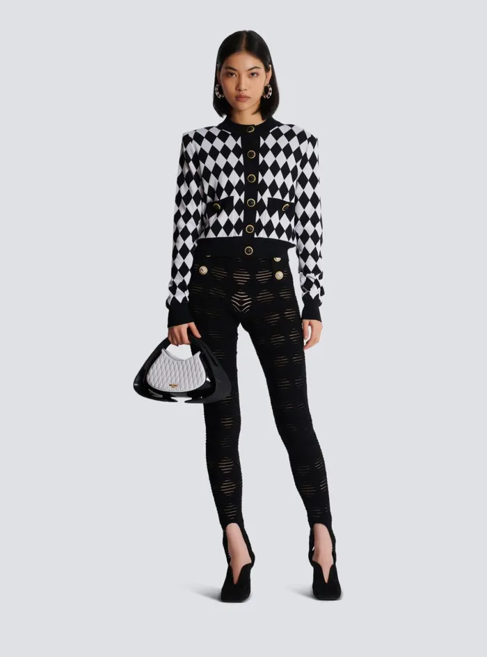 Diamond Knit Cardigan Black Women Balmain Knitwear