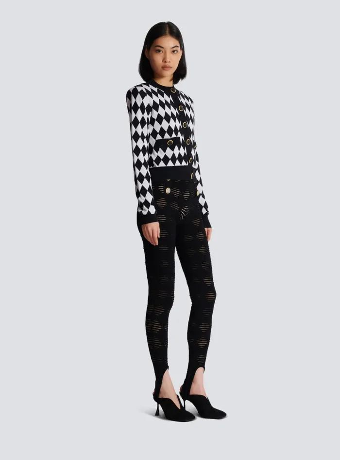 Diamond Knit Cardigan Black Women Balmain Knitwear