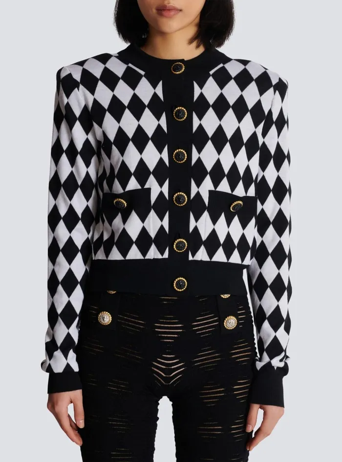 Diamond Knit Cardigan Black Women Balmain Knitwear