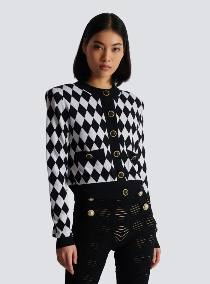 Diamond Knit Cardigan Black Women Balmain Knitwear