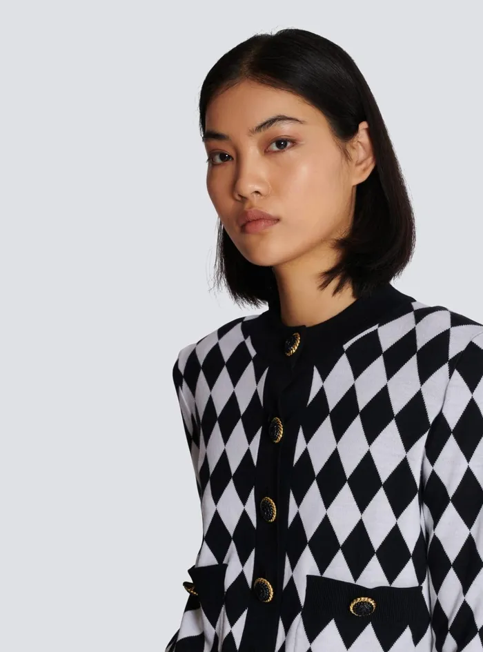 Diamond Knit Cardigan Black Women Balmain Knitwear