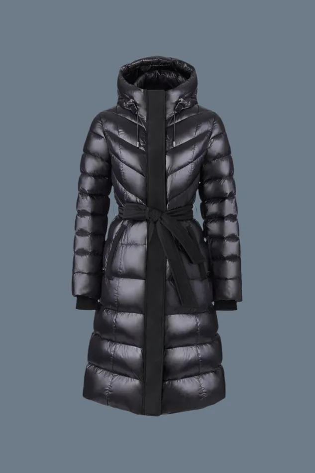Downs and Jackets Women Mackage CORALIA Down Coat With Hood And Sash Belt Black
