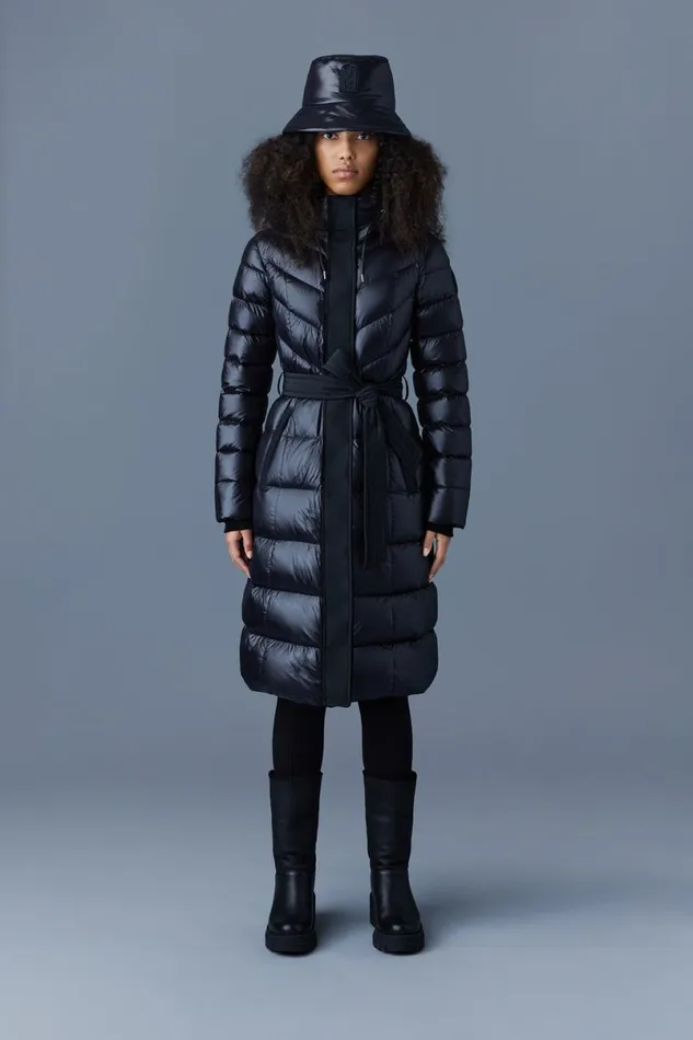 Downs and Jackets Women Mackage CORALIA Down Coat With Hood And Sash Belt Black