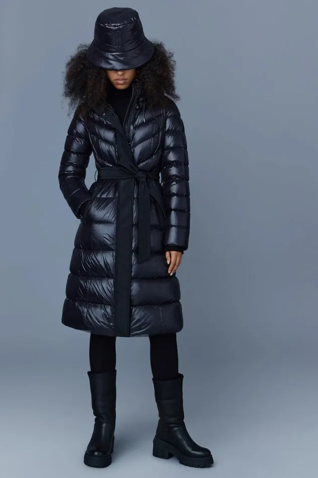 Downs and Jackets Women Mackage CORALIA Down Coat With Hood And Sash Belt Black