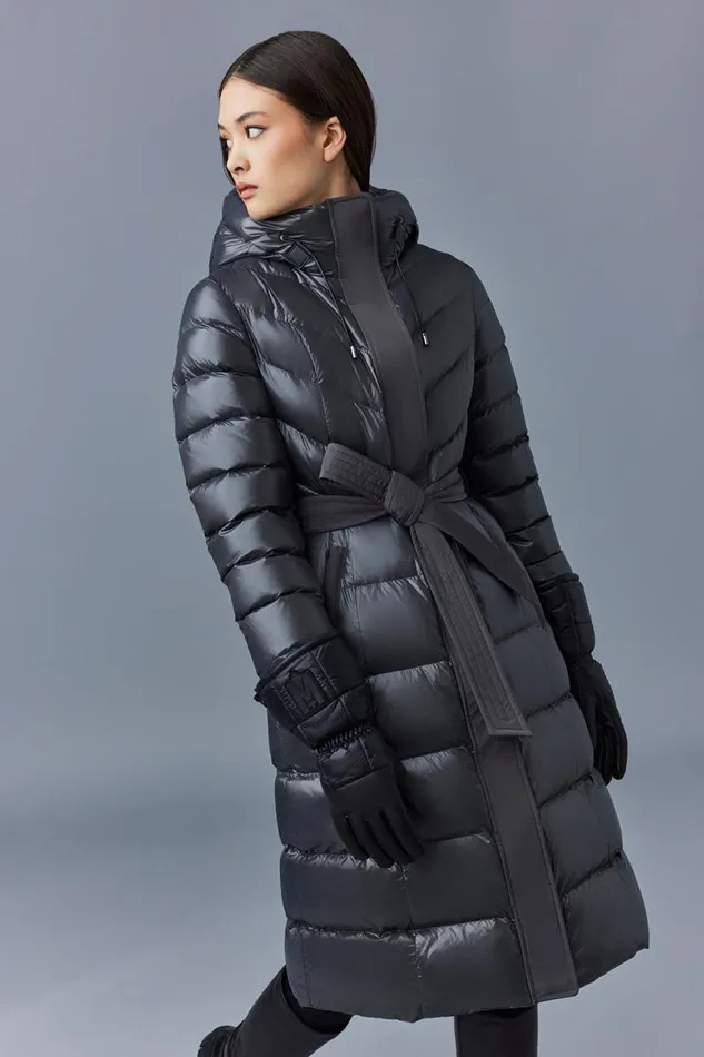 Downs and Jackets Women Mackage CORALIA Down Coat With Hood And Sash Belt Black
