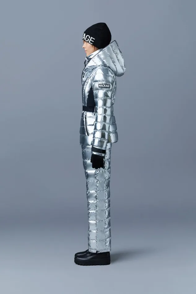 Downs and Jackets Women Mackage ELITA Metallic Light Down Ski Jacket With Removable Hood Silver