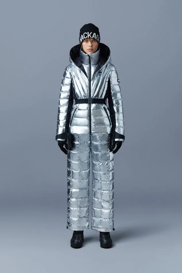 Downs and Jackets Women Mackage ELITA Metallic Light Down Ski Jacket With Removable Hood Silver
