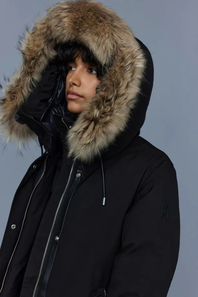 Downs and Jackets Women Mackage KINSLEE 2in1 Oversized Down Parka With Bib And Natural Fur Black