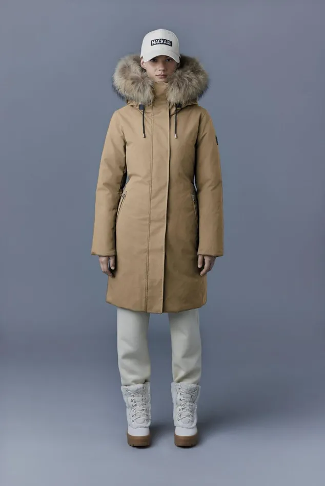 Downs and Jackets Women Mackage SHILOH 2IN1 Fitted Down Coat With Removable Bib And Natural Fur Black