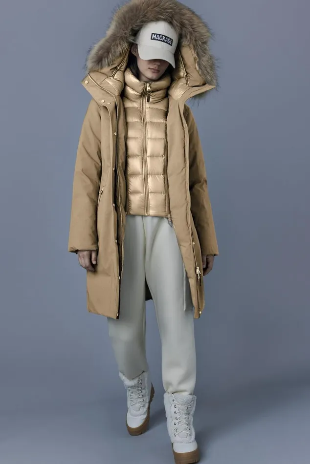 Downs and Jackets Women Mackage SHILOH 2IN1 Fitted Down Coat With Removable Bib And Natural Fur Black