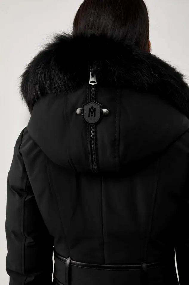 Downs and Jackets Women Mackage TRISH Powder Touch Down Coat With Silver Fox Fur Signature Mackage Collar Black